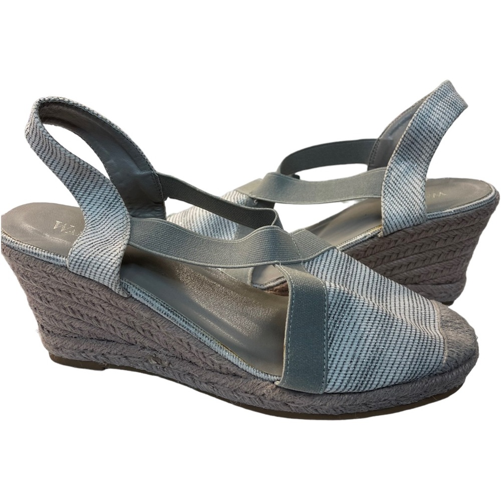WANTED Women's Platform Sandals Wedge Heel Knit Woven Silver Gray Size 10